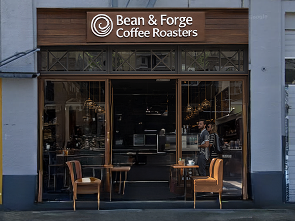 Bean & Forge cafe front with warm seating